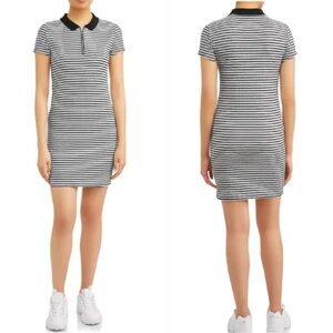 Black & White Striped Petite Collared T-Shirt Dress